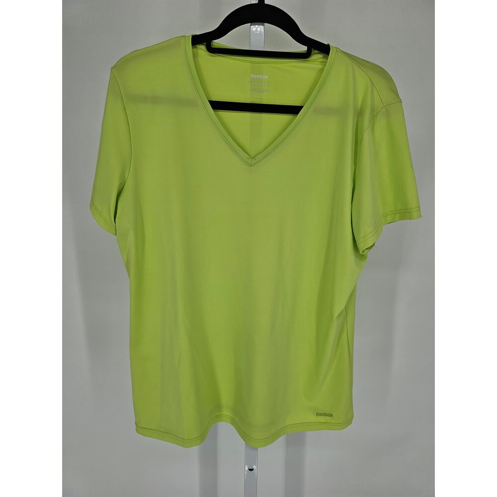 Reebok Womens Sz XL Short Sleeve V neck T Shirt Lime Green Performance